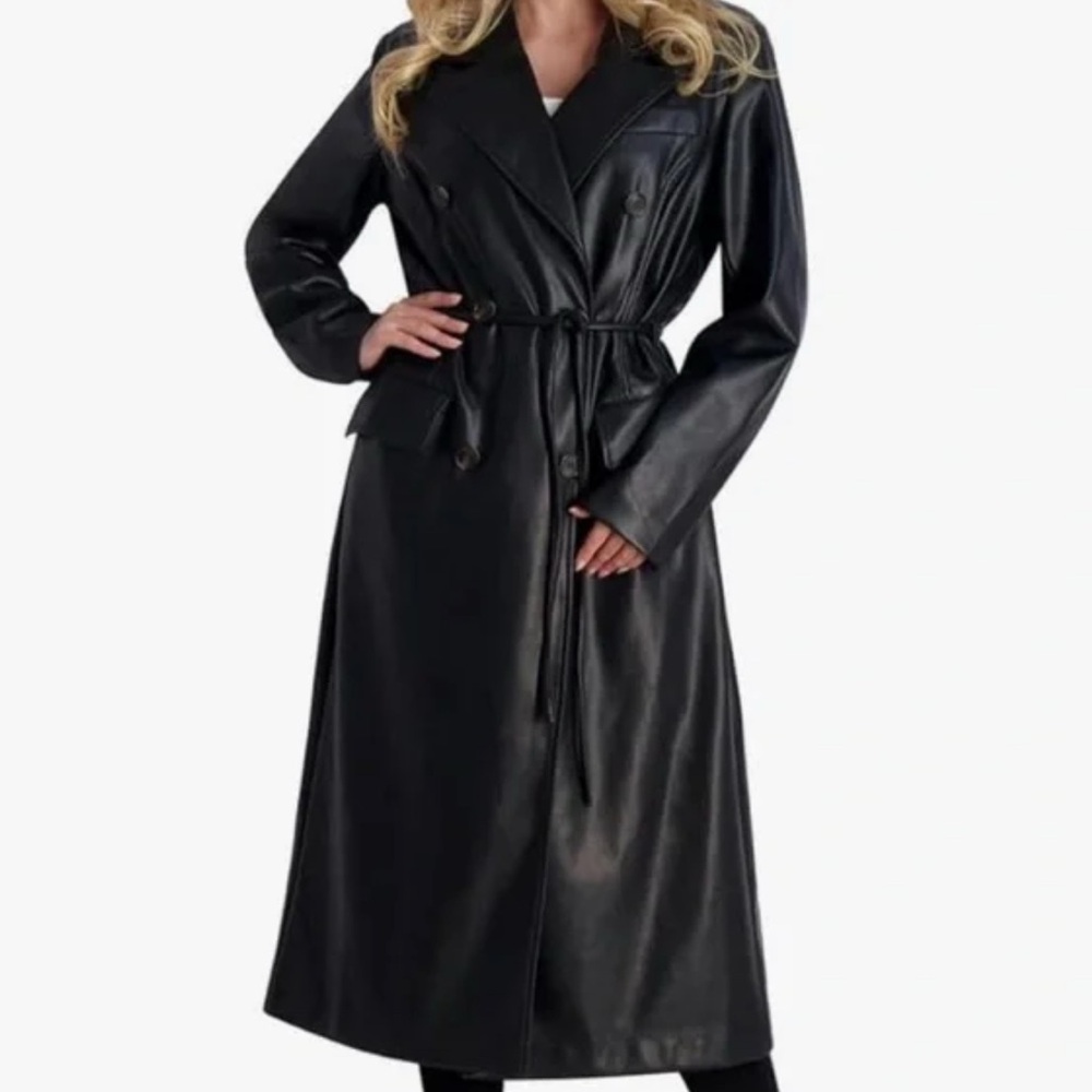 Avec Les Filles Faux Leather Trench Coat